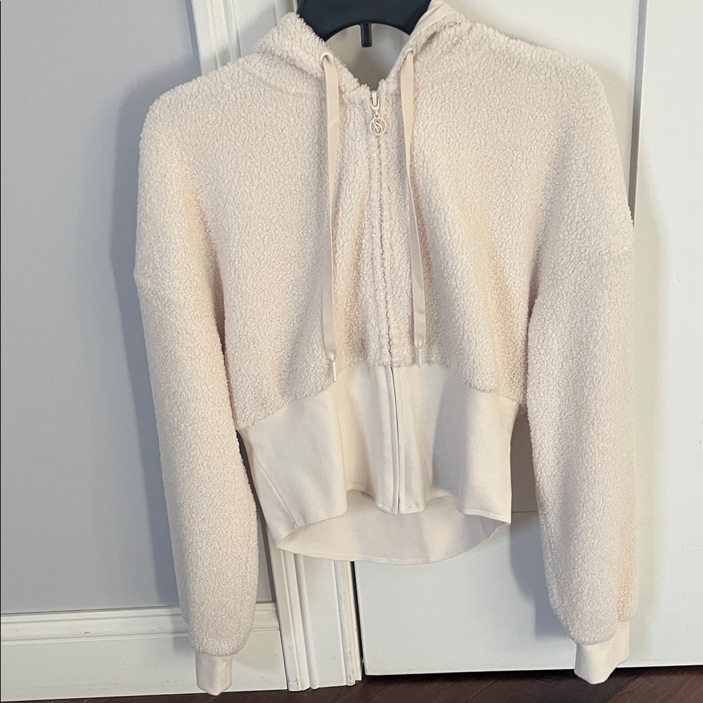 Cream Fleece Zip-Up Hoodie Victoria Secret Pink corset Sherpa hoodie